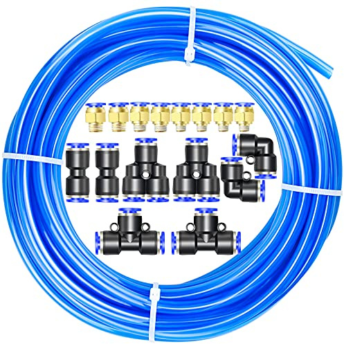 ERGAOBOY Blau 10M Polyurethan PU Luftschlauch Rohr Kit, 8 mm Außendurchmesser x 5 mm Innendurchmesser mit 16 Anschlusssätzen
