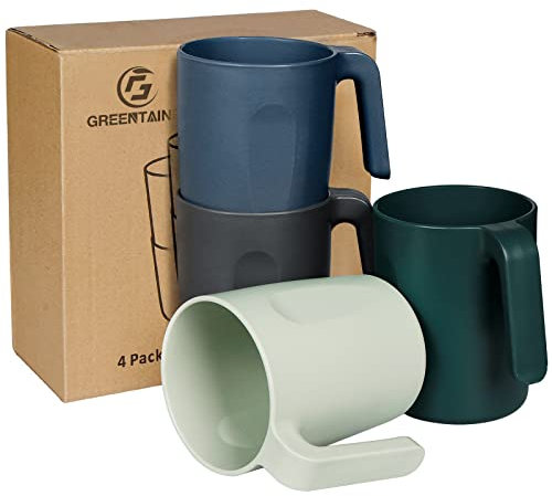 Greentainer - Set di 4 bicchieri da 450 ml per bambini e adulti senza melamina, per acqua, latte e tè, riutilizzabile e infrangibile, lavabile in lavastoviglie e adatto al microonde