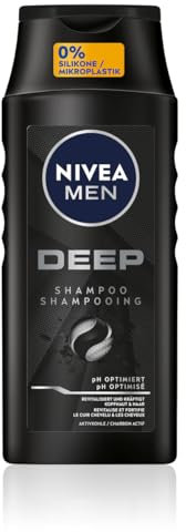 NIVEA MEN Deep Shampoo für Männer, gegen fettige Haare mit Aktivkohle, revitalisierend für ein langanhaltendes Frischegefühl, veganes Haarshampoo für Tiefenreinigung (250 ml)