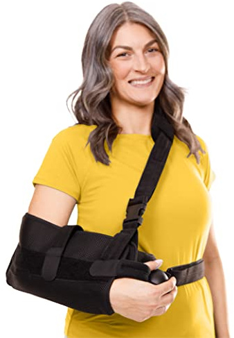 BraceAbility Abduction Shoulder Sling - Rotator Cuff Immobilizer Brace with Padded Relief Support Wedge and Ball for Right or Left Arm Pain From Post-Surgery or Tear Recovery and Subluxation (Medium)
