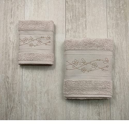 art. AIDA - Juego de 2 toallas bordadas (cara + invitados) de rizo de algodón puro - Cieffepi Home Collections - Ropa de baño (mortera)
