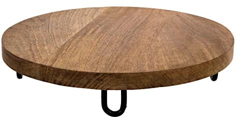 Plato redondo de madera de mango, 29 cm, con patas de metal, bandeja de madera maciza, salchichas, queso, tapas, plato de servir, plato apto para alimentos