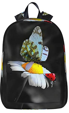 NYHGOXM Rucksack mit Schmetterling-Marienkäfer-Blumendruck, wasserabweisend, Laptop-Rucksack, Schulanfang, Schule, ab zur Uni, Schwarz , One size