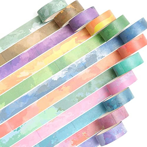 YUBX 12 Rollen Wasserfarben Washi Tape Set Masking Tape Pastell Klebeband Bunt für DIY Handwerk, Bullet Journals, Planer, Scrapbooking, Verpackung