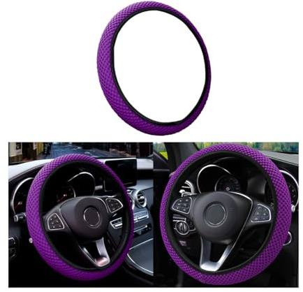 CGEAMDY Universal Lenkradbezug 37–38 cm, Elastisch, Etmungsaktiv, Violett | Passend für Viele Fahrzeuge, Schützt das Lenkrad, Rutschfest, Eisseide Angenehme Haptik, Autozubehör
