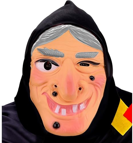 W WIDMANN MILANO Party Fashion - Gesichtsmaske Hexe mit Kopftuch, aus Plastik, für Karneval, Halloween & Mottopartys