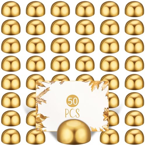 Geyoga 50 Pcs Table Number Holder Round Place Card Holders Wedding Table Number Stands Modern Place Card Stands Setting Clips for Funeral Wedding Reception Anniversary Birthday Party Banquet(Gold)