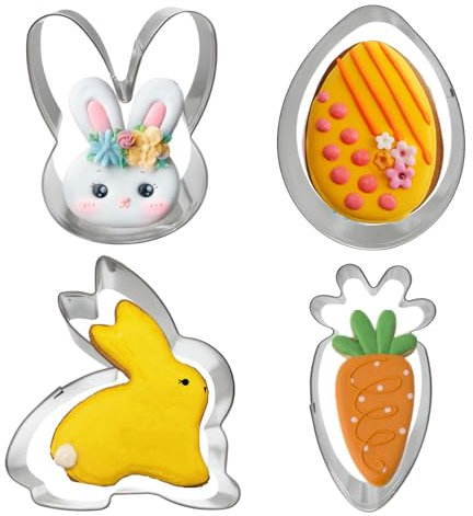 Formine per biscotti pasquali, 4 pezzi, a tema festivo, a tema carota, uovo, coniglio, coniglio, tagliabiscotti in acciaio inox