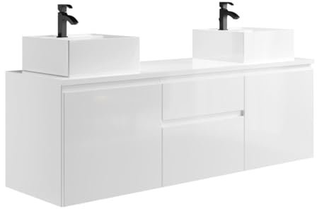Vente-unique-Waschbeckenunterschrank hängend mit Doppelwaschbecken - Weiß - 150 cm - Jimena II