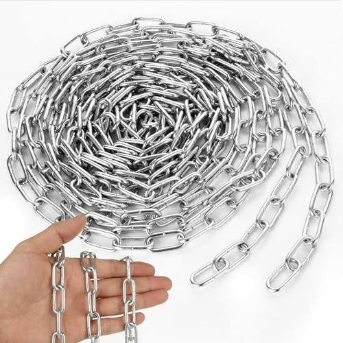 MUXHEL 33Ft x 1/8'' Chain for Hanging, Galvanized Steel Decorative Chain Links, Light Duty Metal Chain for Indoor and Outdoor Hanging, Light Fixture, Chandelier, Lamp, Clothes, Pet