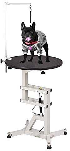 XNZJHPP Hundepflegetisch für kleine/mittlere Hunde, hydraulischer Haustierpflegetisch mit verstellbarem Überkopfarm und Schlinge, Reichweite 21–36 Zoll (Round Table)