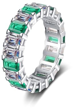 Bandring 585 Weißgold Eternity, Damen Verlobungsring Hochzeitsring 14 Karat Echt Gold mit Labor Diamant und smaragd 10.5ct, D, VVS1-VVS2, Gr. 56 (17.8)