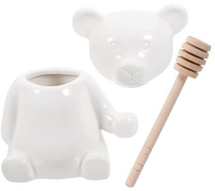Amosfun Contenitore Per A Forma Di Orso Con Vaso in Ceramica Cucchiaio Di Legno Barattoli Per A Forma Di Orso Con Mestolo Per La Conservazione in Cucina
