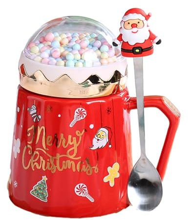 Weihnachtstassen mit Deckel, 16oz Weihnachtsbaum-Weihnachtsmann-Schneekugeltasse, Weihnachtsbaumförmige Tasse für Kaffee, heiße Schokolade, Eierlikör