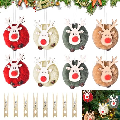 Ciondolo di Alce di Natale, 8 Pezzi Pendenti in Legno Addobbi Natalizi, Renne Natalizie Decorative Dell'albero di Natale, Ornamenti Ciondolo per Albero di Natale in Feltro, Addobbi Natalizi per Albero
