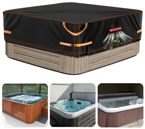 VniyYors Hot Tub Cover, 420d Heavy Duty Oxford Hot Tub Lid, Spa Covers for Hot Tub, Waterproof, Sun-Proof and Tear-Resistant Hot Tub Covers Replacement (Black, 90 L x 90 W x 20 H)…