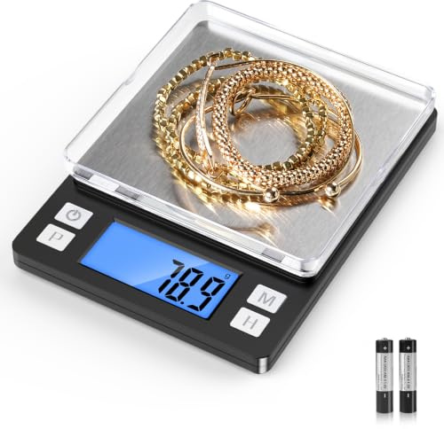 BOMATA Upgrade der kleinen Küchenwaage: 0,1 g Hochpräzision, 3000 g Messbereich, mit neuer Anzeigesperre und größerem Display. Ideal für kleine Gegenstände und Schmuck