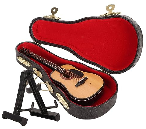 KJAOYU Chitarra in miniatura in legno con supporto e custodia, mini musical, modello di chitarra elettrica in legno con supporto e custodia, ideale per la casa e l'ufficio, per la musica