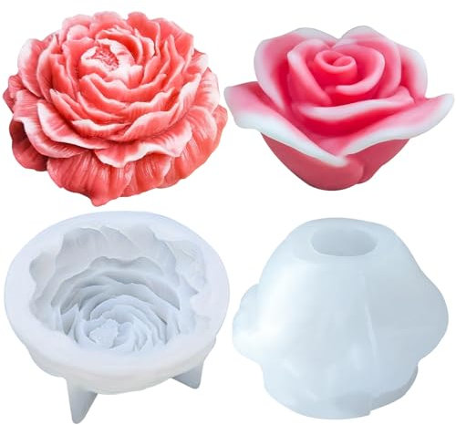 Blume Kerzen Silikonformen, 2 Stück 3D Silikonform Blumen Gießformen Kerzen, Kerzenform Silikon,Kerzen Formen Silikon für Seife,Kerzen,Kuchen,Blumenformen für Schokolade,Süßigkeiten,Gebäck,Dessert