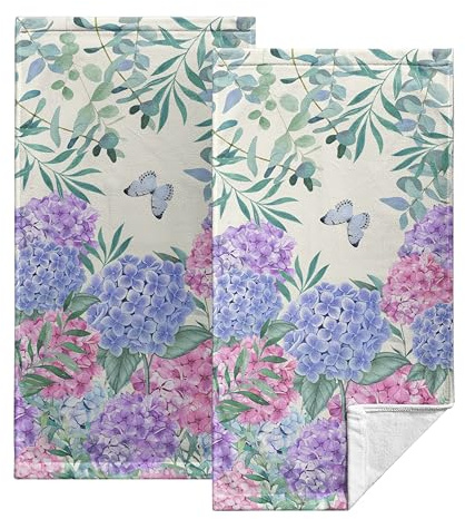 Kwlegh Set di 2 asciugamani da cucina a forma di ortensia, viola, blu, rosa, 14,4 x 28,3 cm, morbidi e altamente assorbenti, per bagno, hotel e ospiti