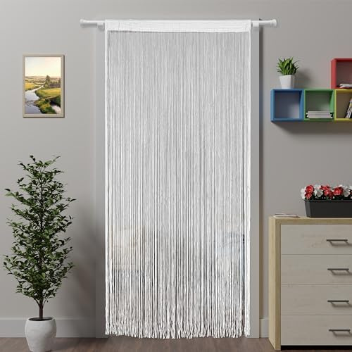 Ateasierlife Door Curtain Fly Screen String Curtains Window Doors Beads Screens Tassel Doorways Blinds Room Divider Kitchen Outdoor Insect Bug Panel （White 100×200cm/39×79in）