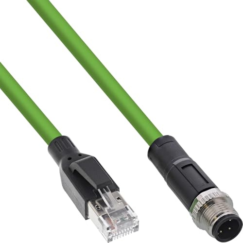 InLine Cavo di rete industriale, M12 4 pin codificato D maschio a RJ45, Ethernet Cat. 5e M12 4 poli, PUR, 3 m, 40403