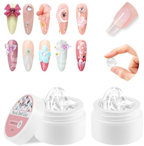 BUTBU 2 Piezas Pegamento de Uñas en Gel Sólido, Pegamento En Gel para Uñas Acrílicas, Pegamento para Uñas Postizas de Larga Duración U V Pegamento, para Uñas Principiantes, 2*15ML