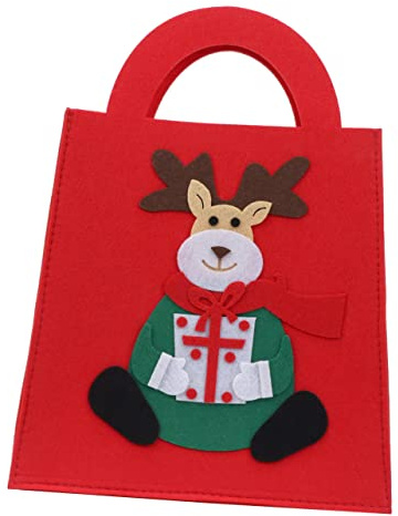 Beavorty Weihnachtsgeschenktüte aus Filz mit Elchmuster Geschenkverpackungstüte für Süßigkeiten Aufbewahrungstüte für Weihnachten Umweltfreundlich Biologisch Abbaubar