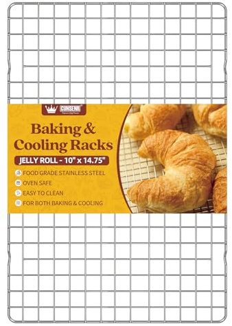 CUNSENR Cooling Rack for Baking and Cooking - 10 x 14.75 Stainless Steel Wire Rack - Heavy Duty Cooling Rack for Oven- Perfect for Jelly Roll Sheet & Cookie Pan, Grilling, Roasting, Dishwasher Safe