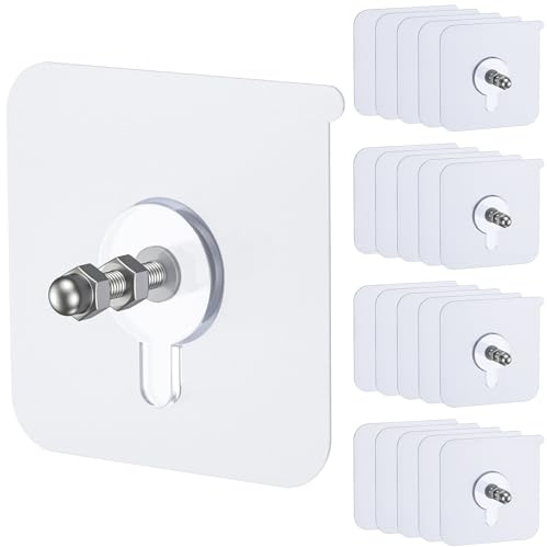 Uniclife 20 Ganchos Adhesivos para Cuadros, Soporte 12 kg, Colgadores sin Clavos, Ganchos de Pared Adhesivos 16 mm, Ganchos Transparentes Impermeables para Baño y Cocina