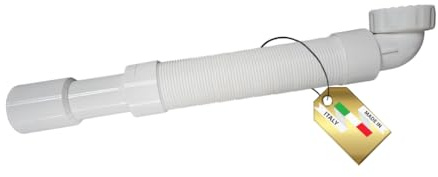 Lemag srl Flexibler und ausziehbarer Siphon 1 1/2 | Universalanschluss mit gebogenem Zwinge | Geruchshemmend, werkzeuglose Montage, ausziehbarer Schlauch 36-80 cm | langlebiges Polypropylen