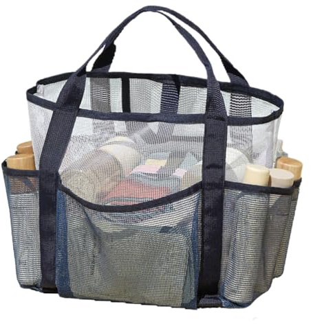 Mesh Beach Bag - Sac de plage léger | Tote | Grand sac en maille multi-poches | Sac organisateur de vacances à la plage en plein air pour serviettes, jouets, écharpes, costumes, Bleu marine, Consulte