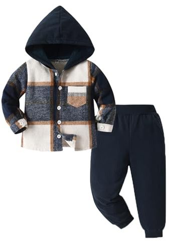 Set da 2 pezzi con cappuccio e pantaloni della tuta per bambini, casual, con cappuccio, da viaggio, autunno, per bambini, plaid per uscire, felpa con cappuccio, pantaloni della tuta, set grafico