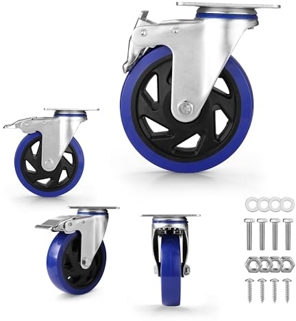 WORKPRO 5 Inch Caster Wheels, 1760LBS Heavy Duty Casters Set of 4, Swivel Casters with Brake, Locking Industrial Casters for Workbench, Furniture, Cart