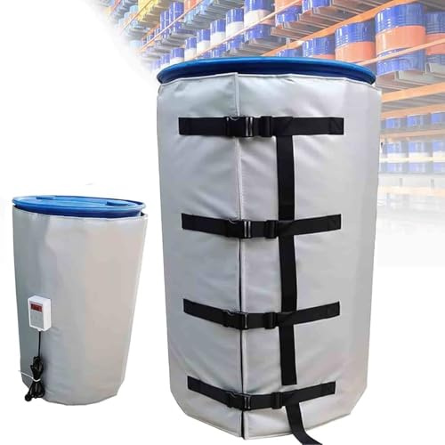 PioMue Chauffe-fûts IBC 200 L/1 000 L, avec régulateur de température 0 à 150 °C, Couverture Isolante et chauffante étanche, pour fûts de pétrole, tuyaux et réservoirs d'eau Gray-120℃200L