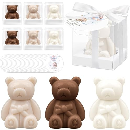 Set di 36 saponi a forma di orso, per festa prenatale, mini saponi profumati, artigianato, regali per gli ospiti per baby shower, battesimo, matrimonio, festa di nascita o genitore Reveal (36, bianco