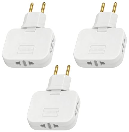 3x Multiprise Plate Derriere Meuble avec 3 Prises, Prise Extra Plate avec Tête Pivotante 180°, Multiprise Murale 16A/250V,Multiprise Murale avec Adaptateur EU-US