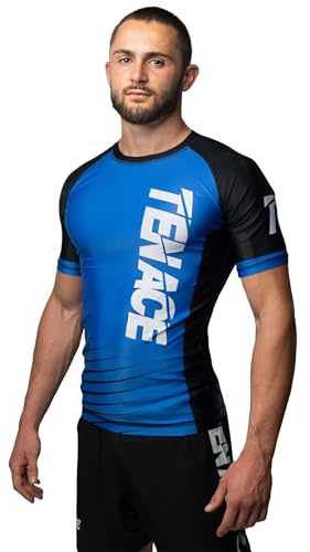 Tenace T-shirt Compressione Design Jiu Jitsu Competizione - per allenamento MMA, BJJ, Grappling Rashguard, blu, L