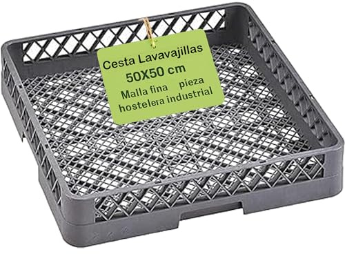 CUBETAS GASTRONORM ® Cesta Lavavajillas Universal Bandeja Escurridor Platos Vasos Cubiertos Malla Fina 50x50x10 Cm Polipropileno Gris Rack Secado Hosteleria Cocina Industrial Restaurante Caterings