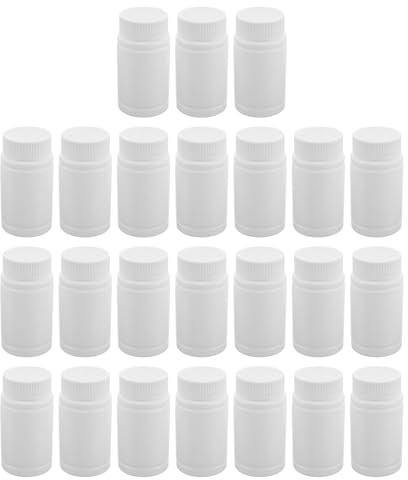 CONGARTENO 24 Pezzi Contenitori Pillole in Plastica PE Tappo Ermetico Bottiglie Ricaricabili Resistenti Agli Urti per Capsule e Polveri per Viaggio e Uso Domestico