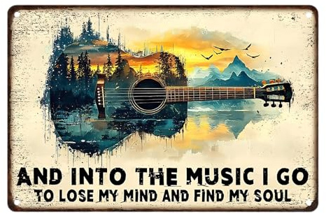Nodrex Guitar Metal Signs, Vintage Music Wall Art Aluminum Wall Decor with Inspirational Quote, Retro Metal Wall Art for Home Garden Bar Patio, Guitar Gifts for Men 20x30cm 7.87x11.81in