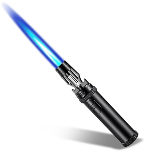 Große Flamme Sturmfeuerzeug Stabfeuerzeug - 20cm Hoch, Bis 1300°C, Winddichtes Jet-Feuerzeug für Outdoor, Grill & Camping (Ohne Gas, 18,7cm*3,75 cm)-Blue Flame