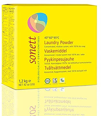 Sonett Organic Laundry Powder Detergent for Colors 42oz / 1.2kg - With organic vegetable oil soap, without enzymes, GMO-free.Suitable for all coloured and white textiles made from cotton, linen, hemp.