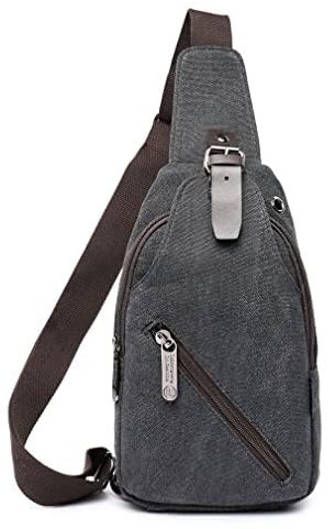 Hebetag Leder-Umhängetasche für Herren und Damen, Reisen, Outdoor, Camping, #37 Schwarzgrau (Canvas), 17cm(W)x7.5cm(D)x30cm(H)(6.69x2.95x11.81);