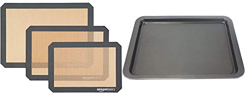 Amazon Basics Silicone Baking Mat - 3-Piece Set & Prochef Essentials Medium Baking/Oven Tray, Premium Quality, Easy to Clean with Non-Stick Coating