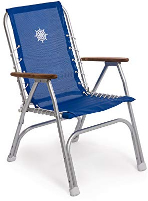 FORMA MARINE High Back Deck Chair, Boat Chair, Folding, Anodized, Aluminium, Blue Vinyl MESH, Model M150VB