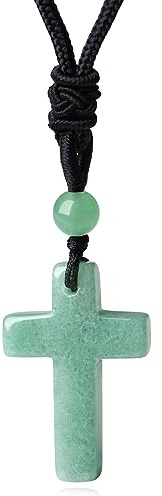 XIANNVXI Green Aventurine Necklace Green Cross Necklace for Men Women Cross Pendant Natural Gemstone Pendant Christian Jewellery Men