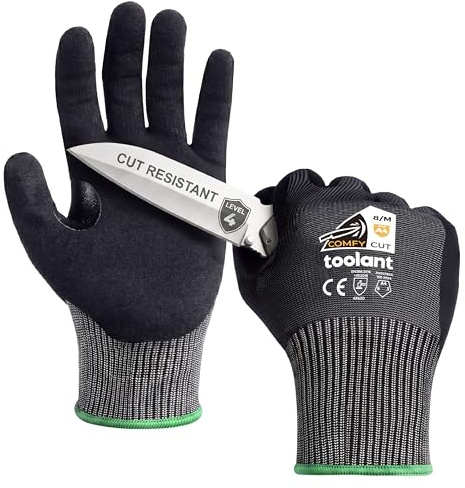 toolant A4 Cut Resistant Work Gloves with Grip, Ultra Thin Safety Glove for Fishing, WoodCarving, Gardening, 1 Pair, Large