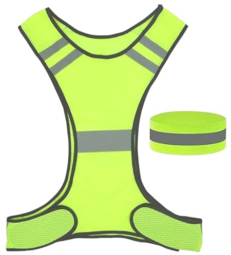 Dewocke Gilet de Sécurité Réfléchissant, Haute Visibilité Gilet Jaune pour Velo, Course, Jogging, avec 1 Brassard Réfléchissantes, Réglable Gilet Reflechissant pour Hommes, Femmes