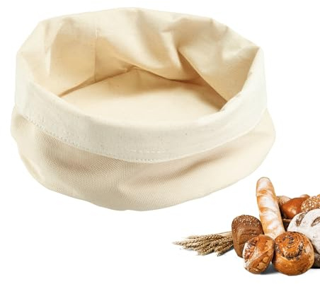Westmark Sac à pain rond – corbeille à pain en tissu pour pain, petits pains, pâtisseries et fruits – rangement à pain moderne en coton – beige clair/beige, ø 20 x 12 cm